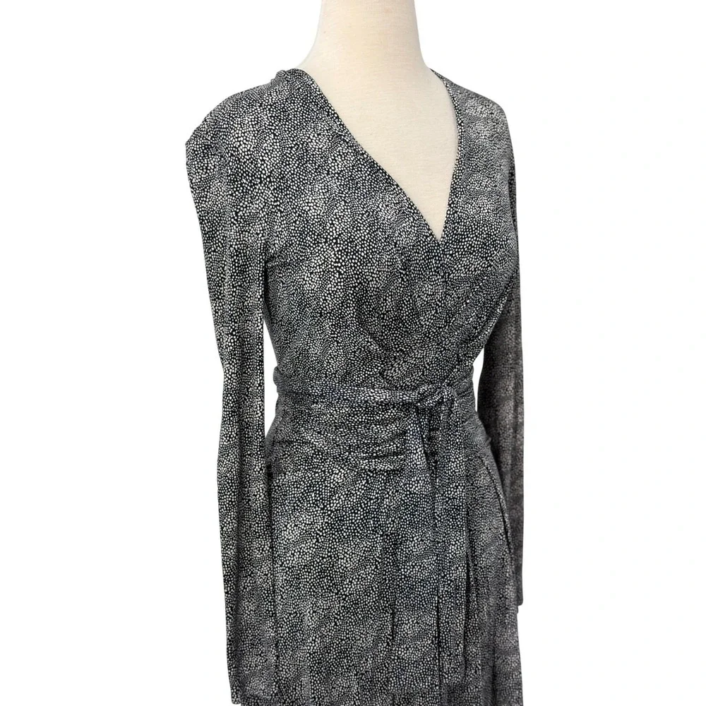 Tory Burch Vanessa Navy White Silk Jersey Wrap Dress Long Sleeve Midi‎ Size S